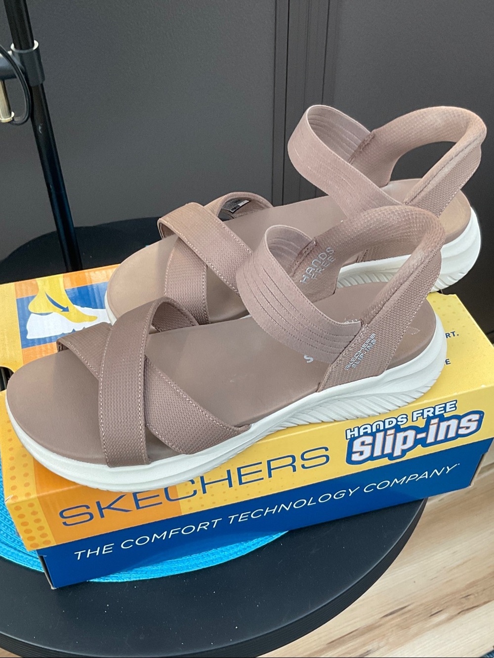 Skechers Women's Taupe Strappy Slingback Sandals with White Sole